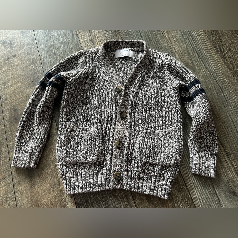 Old Navy Boys Marled Gray Shawl Cardigan with Navy Stripe